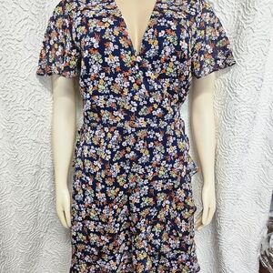 Banana Republic Blue Pink Midi Wrap Dress